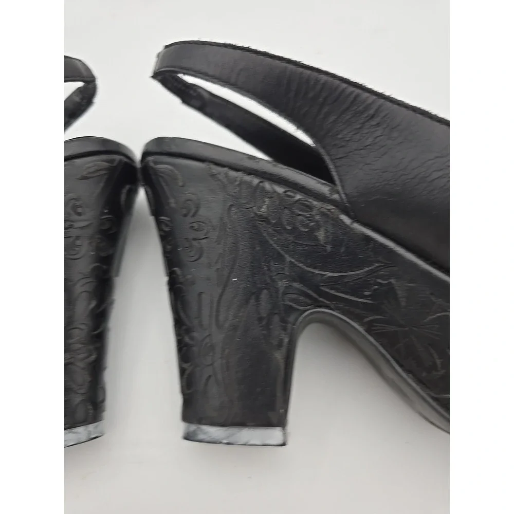Gianni Bini‎ Black Leather Wooden Platform Slingback Wedge Sandals Size 6.5US